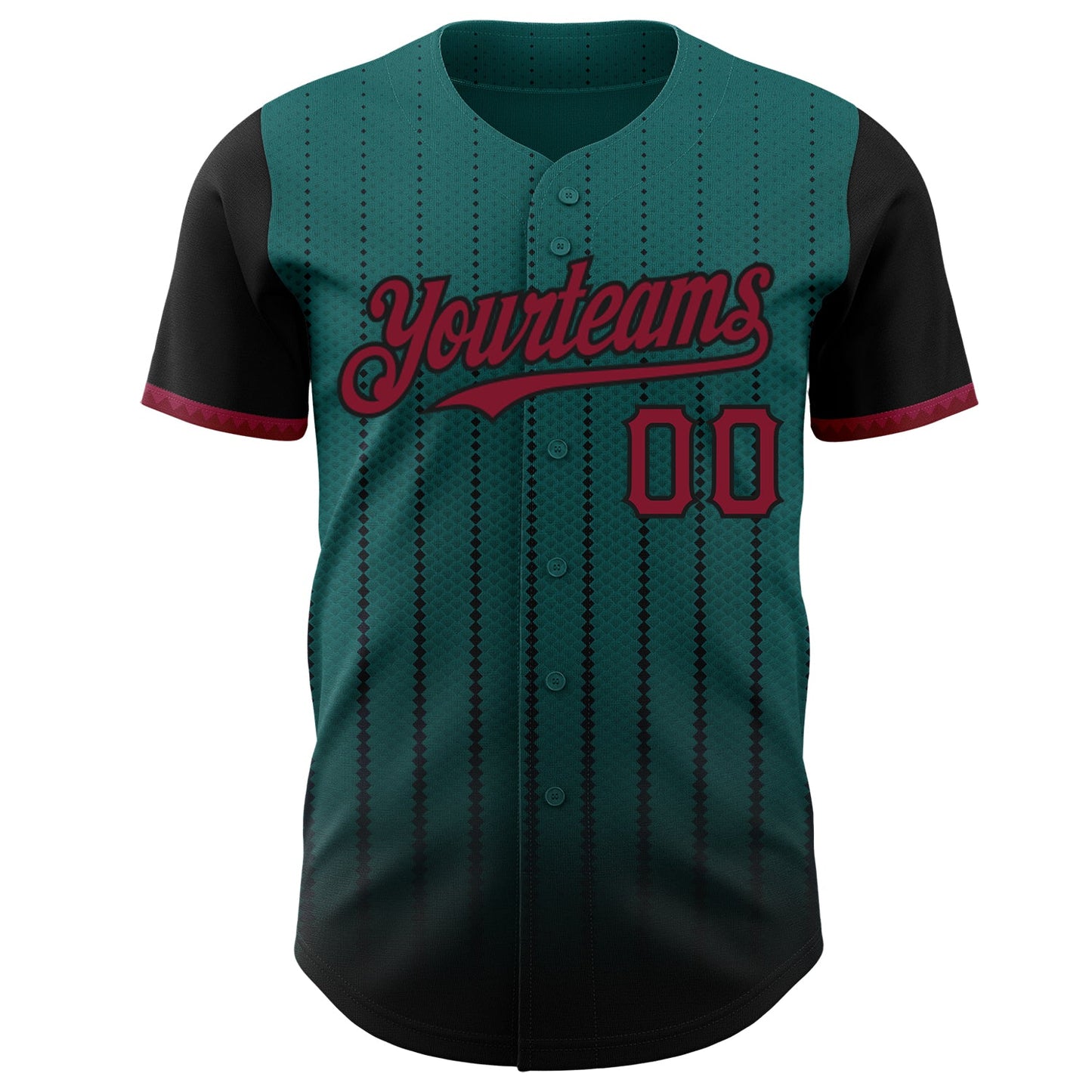 Custom Teal Crimson-Black 3D Pattern Design Gradient Geometric Shape Authentic Baseball Jersey view 2