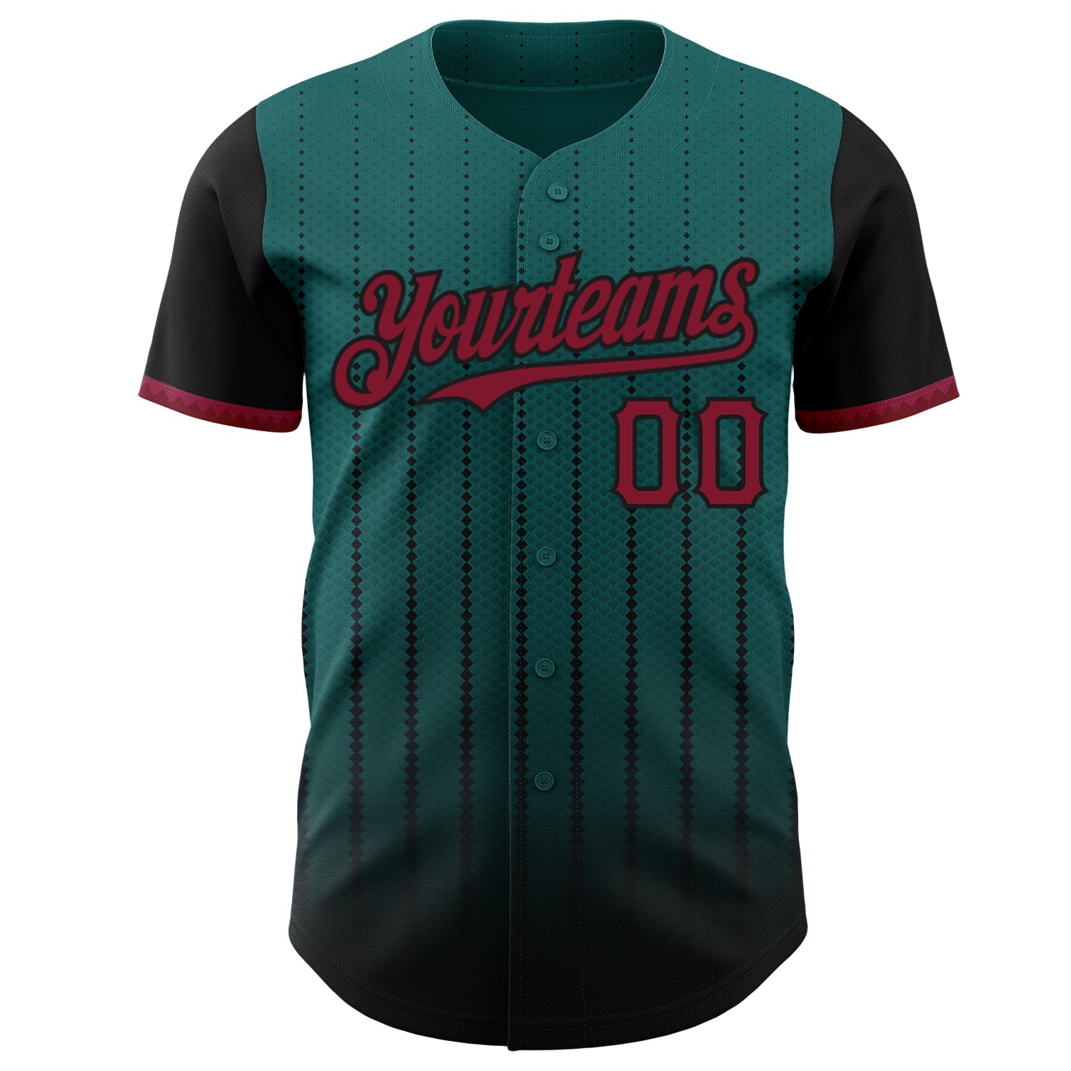 Custom Teal Crimson-Black 3D Pattern Design Gradient Geometric Shape Authentic Baseball Jersey view 2
