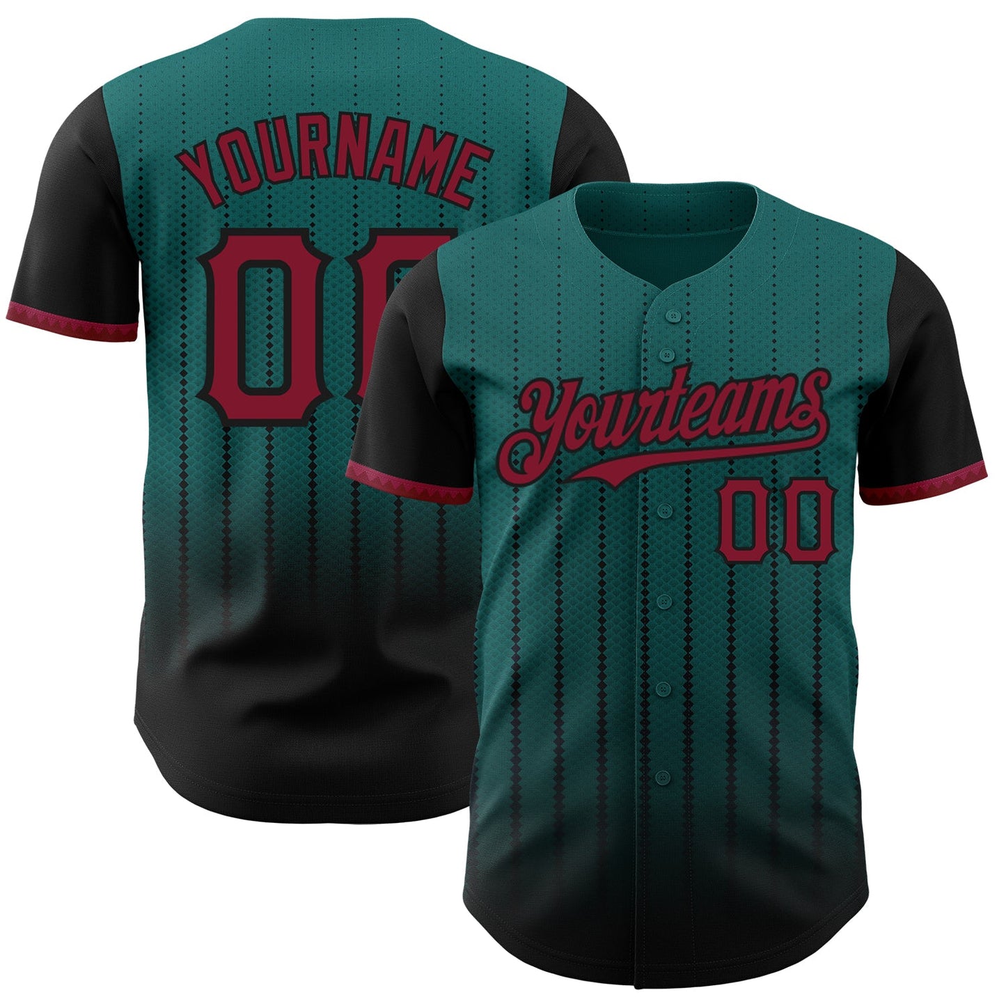 Custom Teal Crimson-Black 3D Pattern Design Gradient Geometric Shape Authentic Baseball Jersey - Main View