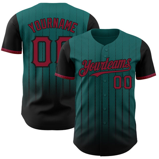 Custom Teal Crimson-Black 3D Pattern Design Gradient Geometric Shape Authentic Baseball Jersey - Main View