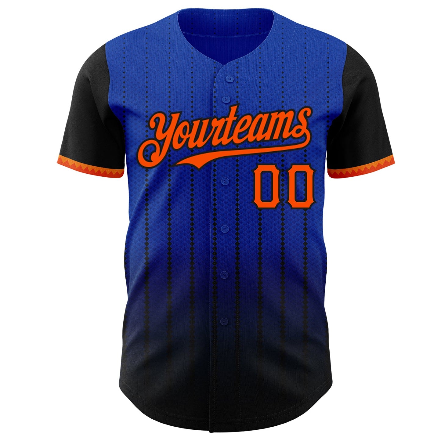 Custom Thunder Blue Orange-Black 3D Pattern Design Gradient Geometric Shape Authentic Baseball Jersey view 2