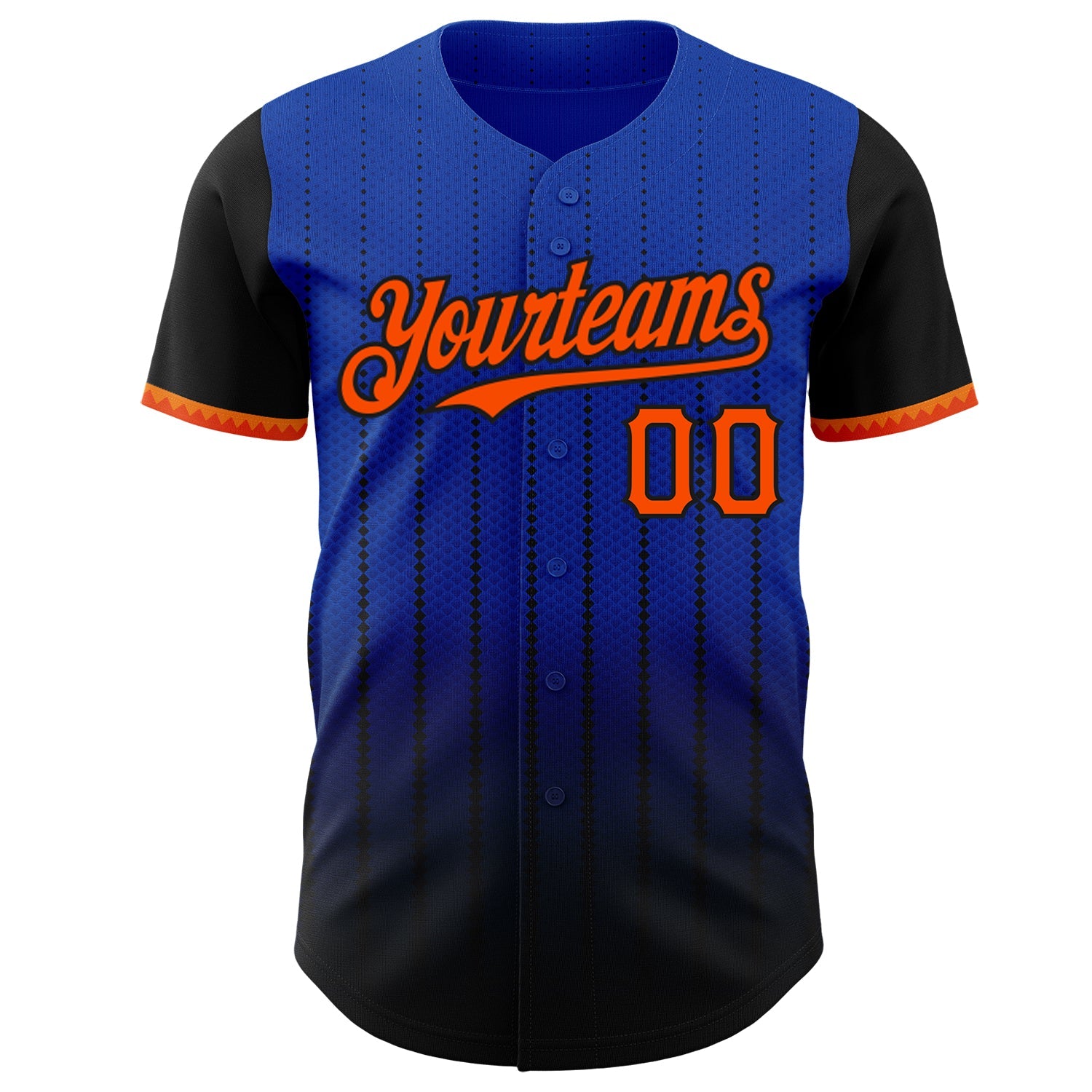 Custom Thunder Blue Orange-Black 3D Pattern Design Gradient Geometric Shape Authentic Baseball Jersey view 2