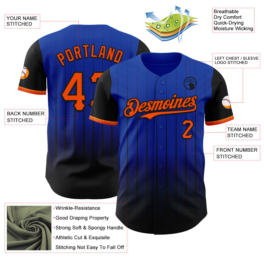 Custom Thunder Blue Orange-Black 3D Pattern Design Gradient Geometric Shape Authentic Baseball Jersey view 3