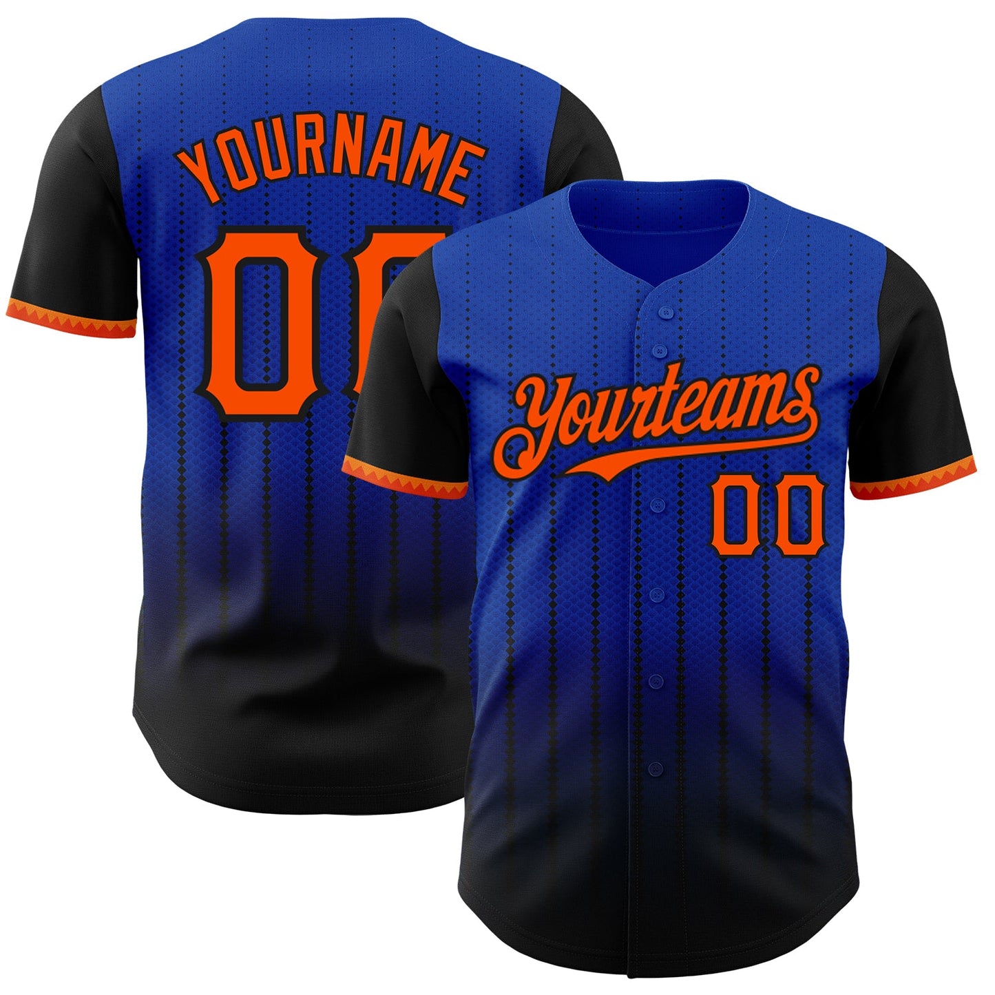 Custom Thunder Blue Orange-Black 3D Pattern Design Gradient Geometric Shape Authentic Baseball Jersey - Main View