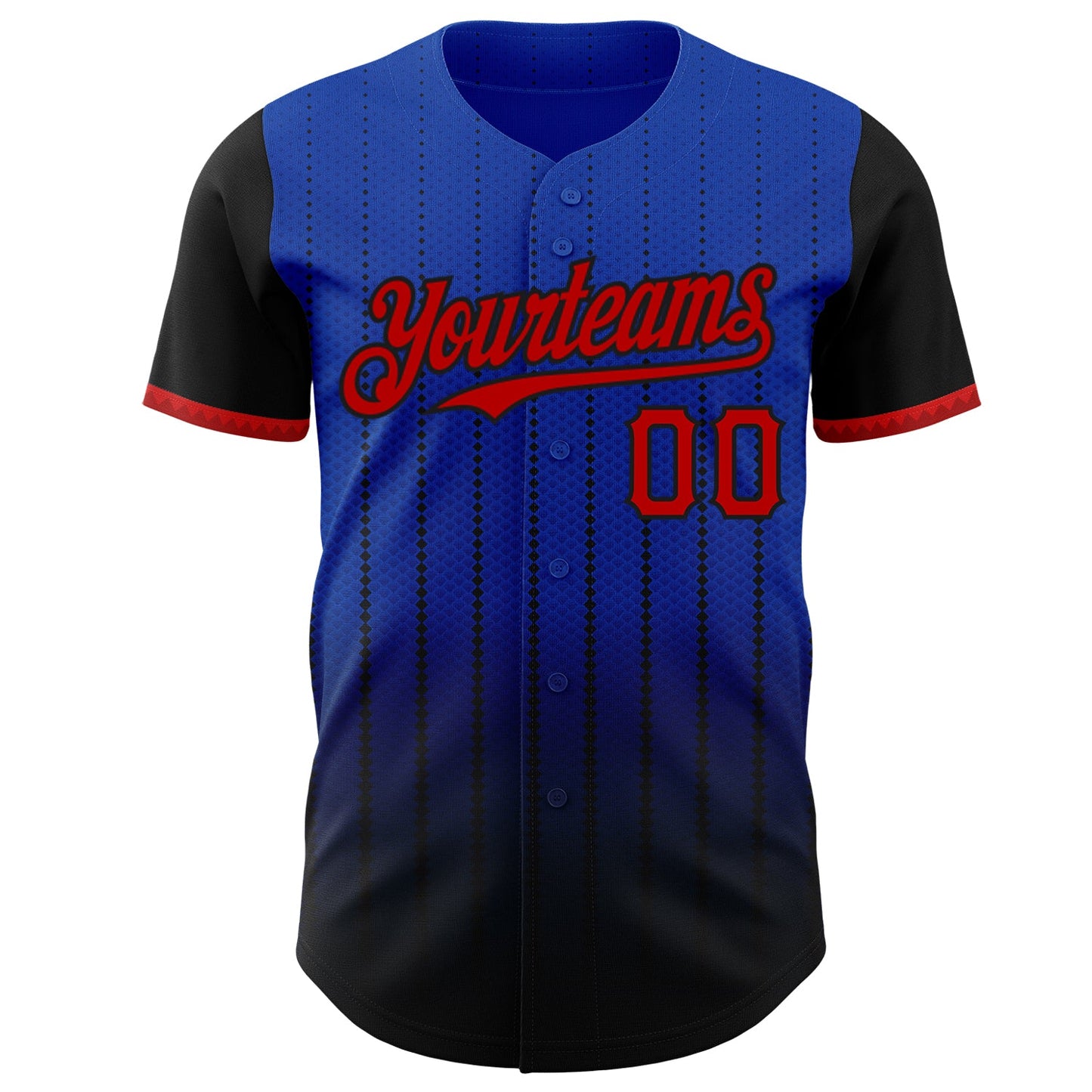 Custom Thunder Blue Red-Black 3D Pattern Design Gradient Geometric Shape Authentic Baseball Jersey view 2