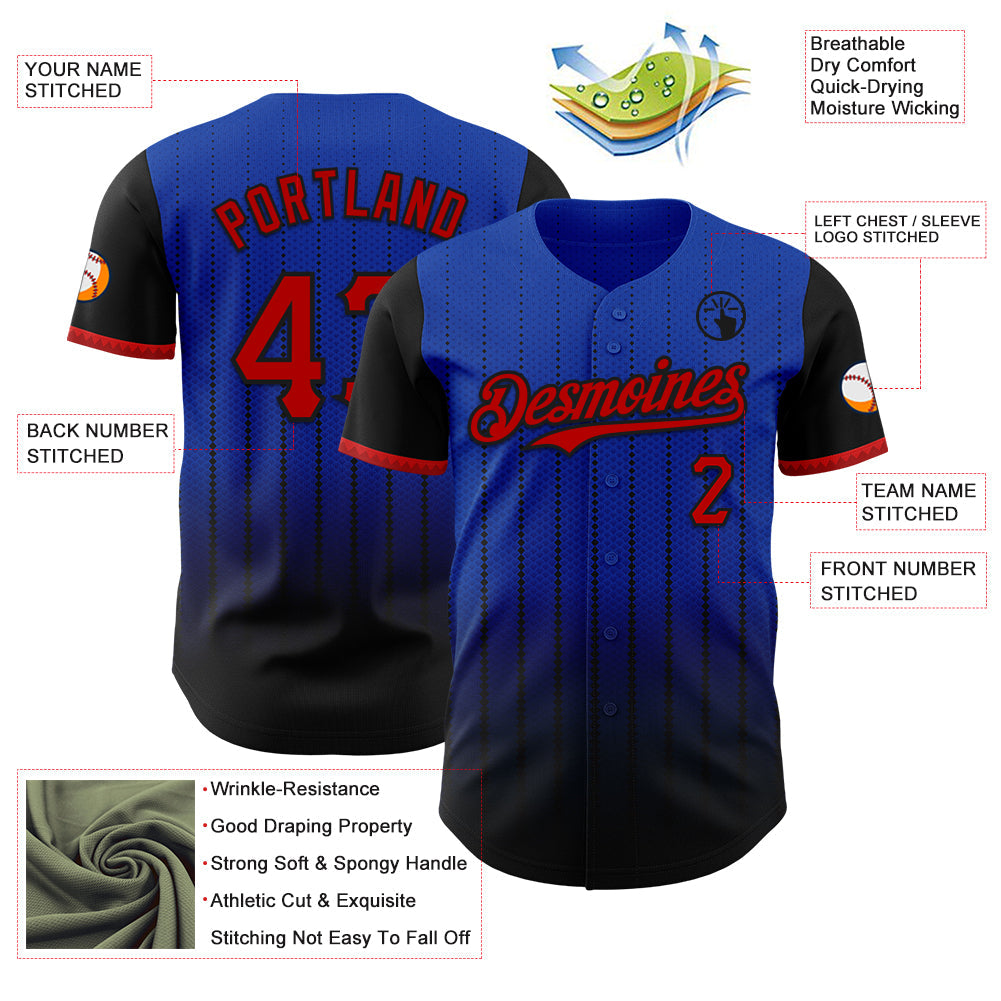 Custom Thunder Blue Red-Black 3D Pattern Design Gradient Geometric Shape Authentic Baseball Jersey view 3