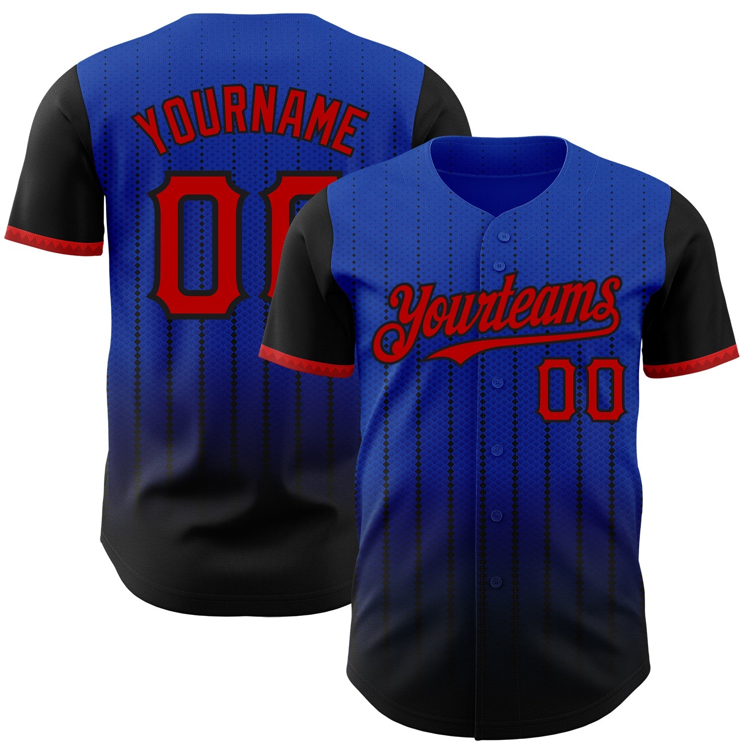 Custom Thunder Blue Red-Black 3D Pattern Design Gradient Geometric Shape Authentic Baseball Jersey - Main View