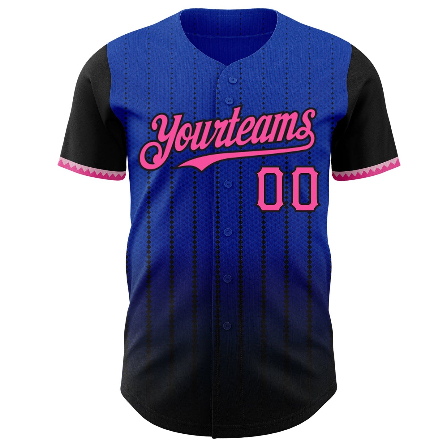 Custom Thunder Blue Pink-Black 3D Pattern Design Gradient Geometric Shape Authentic Baseball Jersey view 2