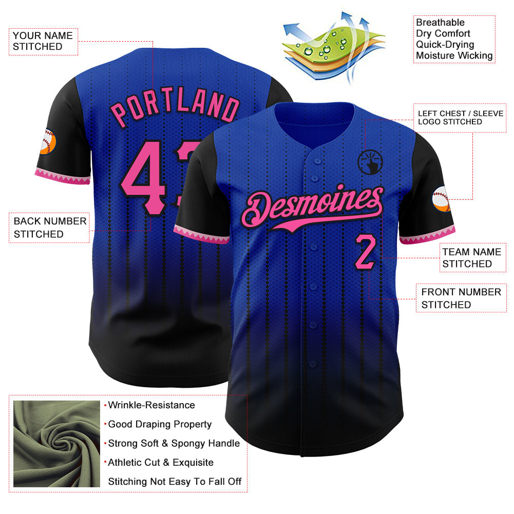 Custom Thunder Blue Pink-Black 3D Pattern Design Gradient Geometric Shape Authentic Baseball Jersey view 3