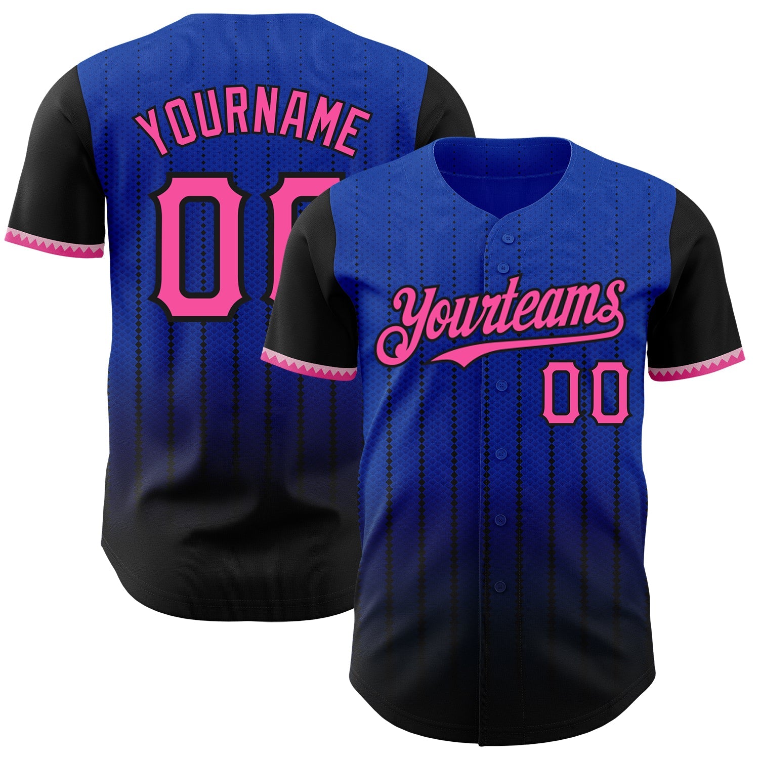 Custom Thunder Blue Pink-Black 3D Pattern Design Gradient Geometric Shape Authentic Baseball Jersey - Main View