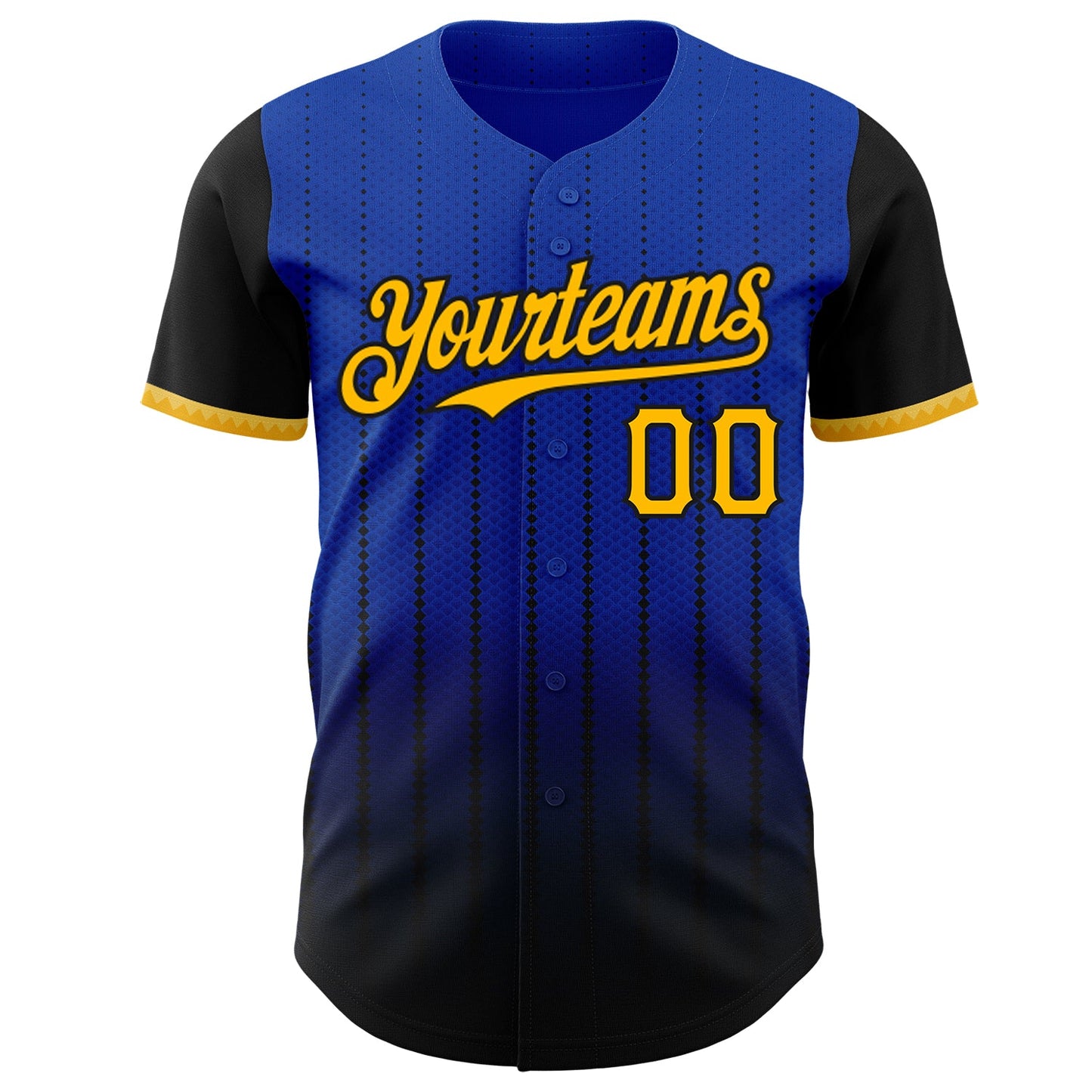 Custom Thunder Blue Gold-Black 3D Pattern Design Gradient Geometric Shape Authentic Baseball Jersey view 2