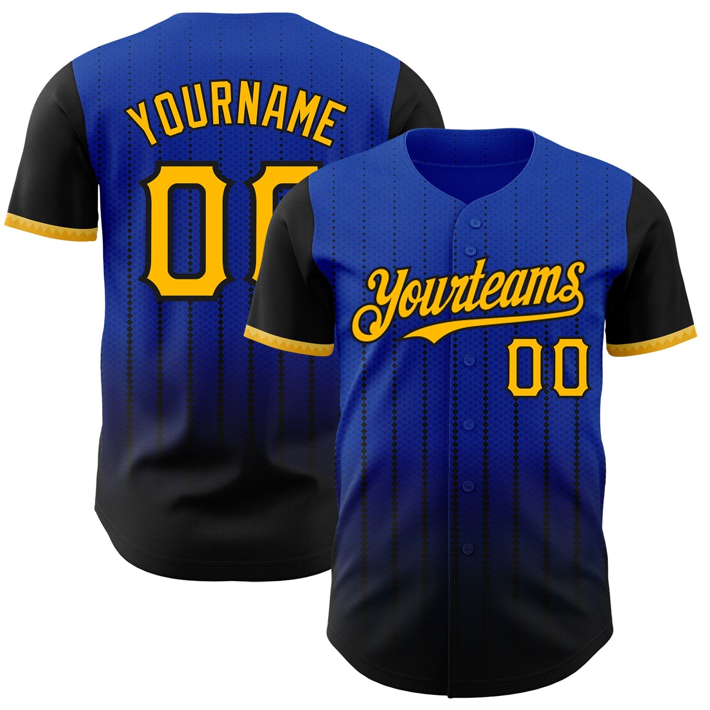 Custom Thunder Blue Gold-Black 3D Pattern Design Gradient Geometric Shape Authentic Baseball Jersey - Main View