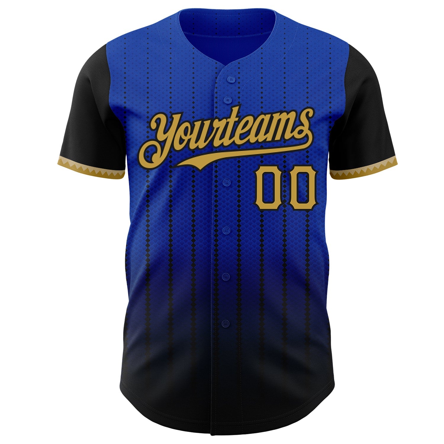 Custom Thunder Blue Old Gold-Black 3D Pattern Design Gradient Geometric Shape Authentic Baseball Jersey view 2
