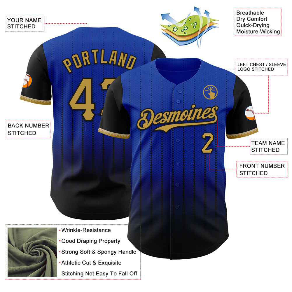 Custom Thunder Blue Old Gold-Black 3D Pattern Design Gradient Geometric Shape Authentic Baseball Jersey view 3
