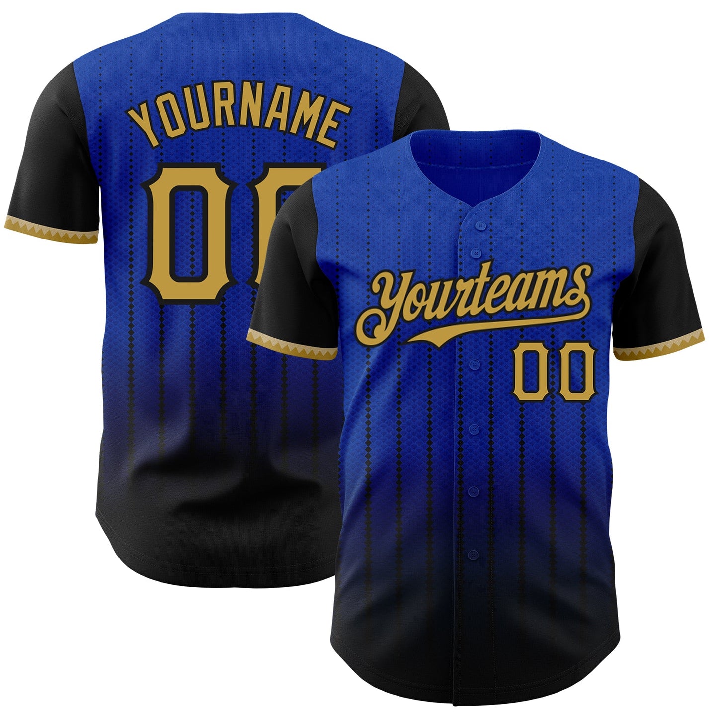 Custom Thunder Blue Old Gold-Black 3D Pattern Design Gradient Geometric Shape Authentic Baseball Jersey - Main View