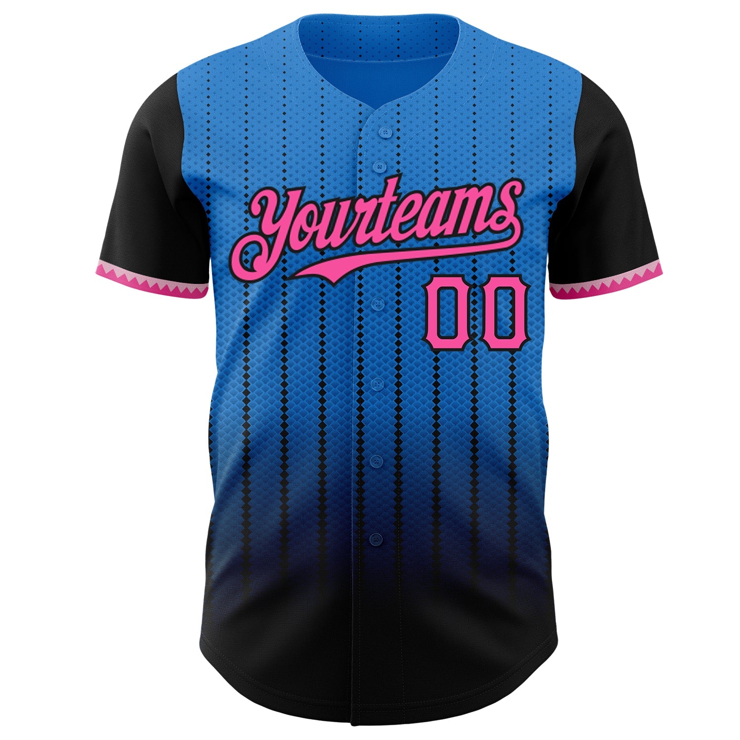Custom Electric Blue Pink-Black 3D Pattern Design Gradient Geometric Shape Authentic Baseball Jersey view 2