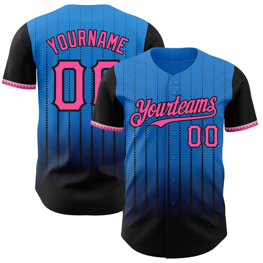 Custom Electric Blue Pink-Black 3D Pattern Design Gradient Geometric Shape Authentic Baseball Jersey - Main View