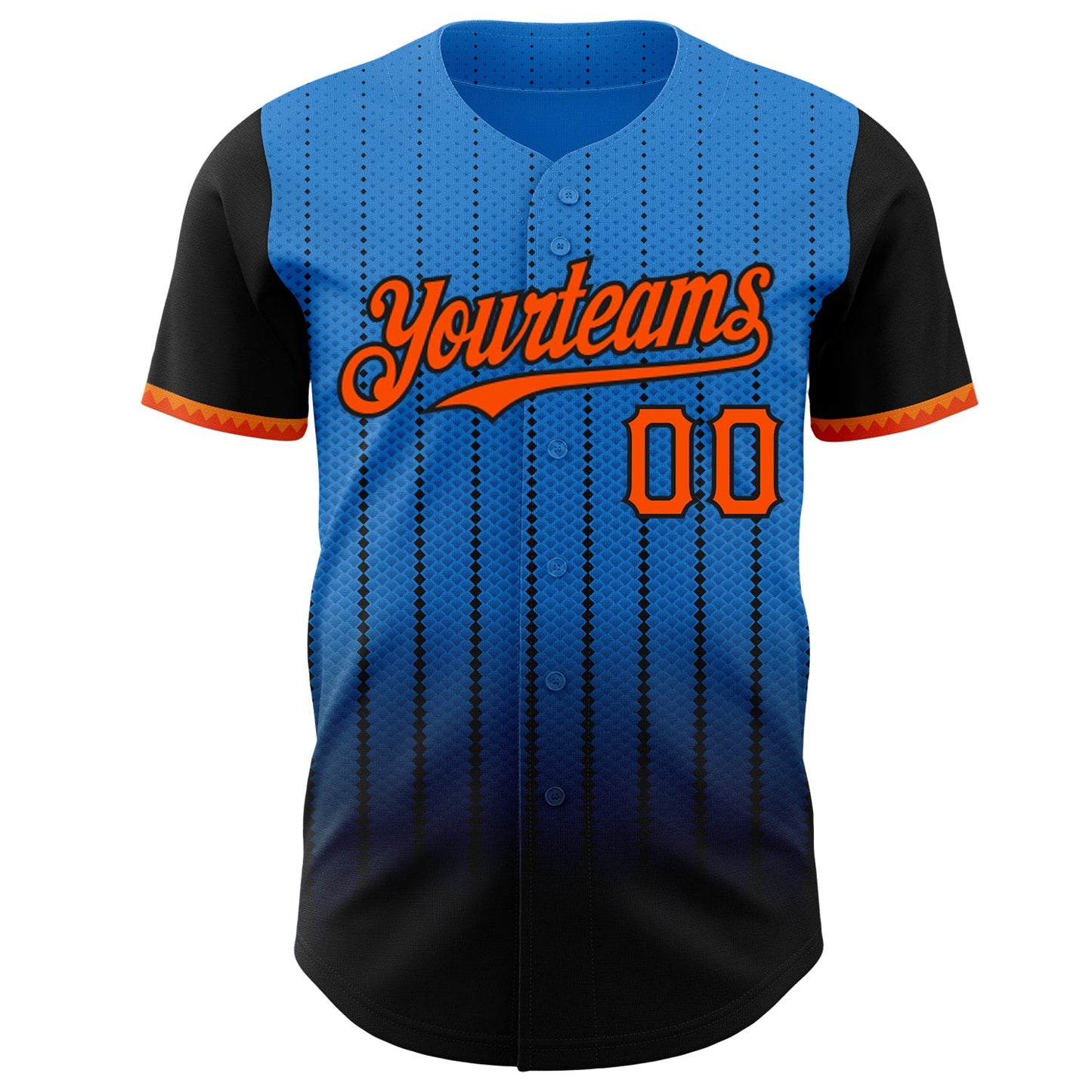 Custom Electric Blue Orange-Black 3D Pattern Design Gradient Geometric Shape Authentic Baseball Jersey view 2
