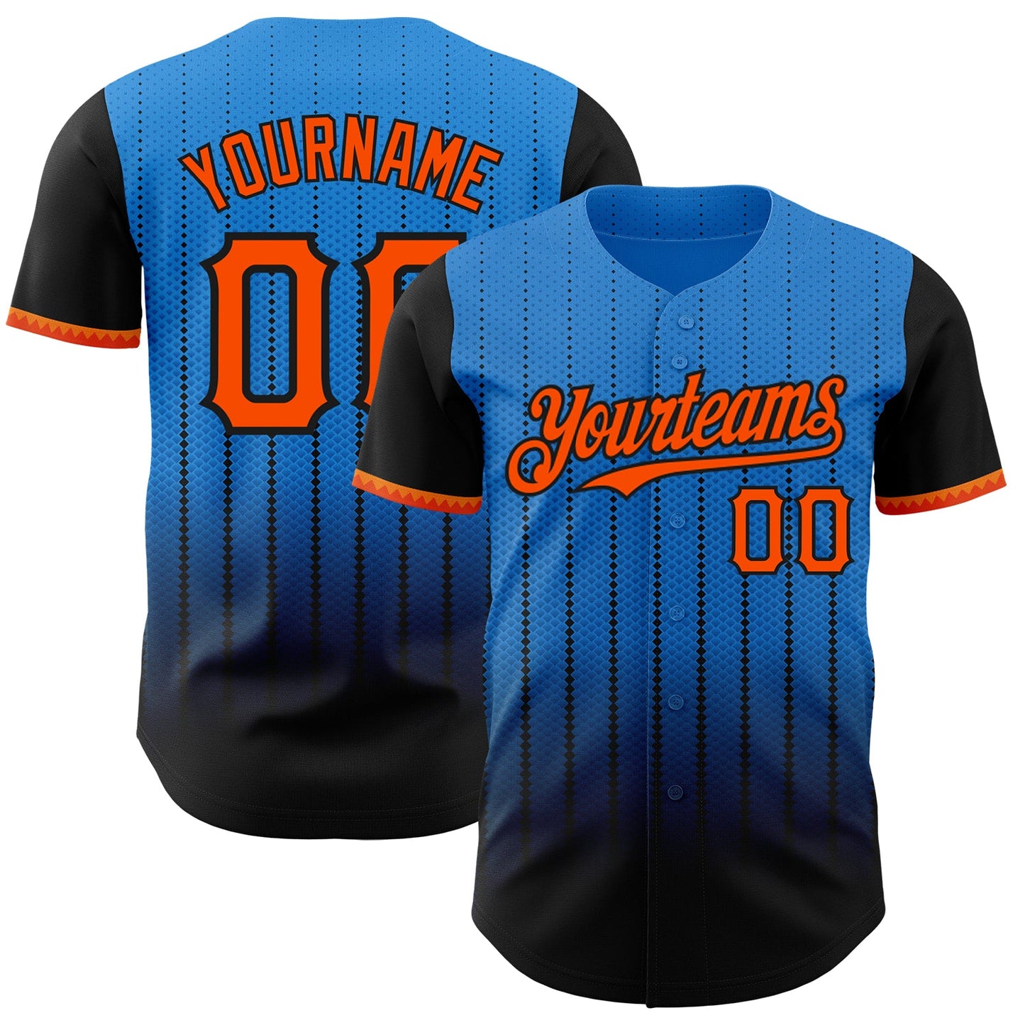 Custom Electric Blue Orange-Black 3D Pattern Design Gradient Geometric Shape Authentic Baseball Jersey - Main View