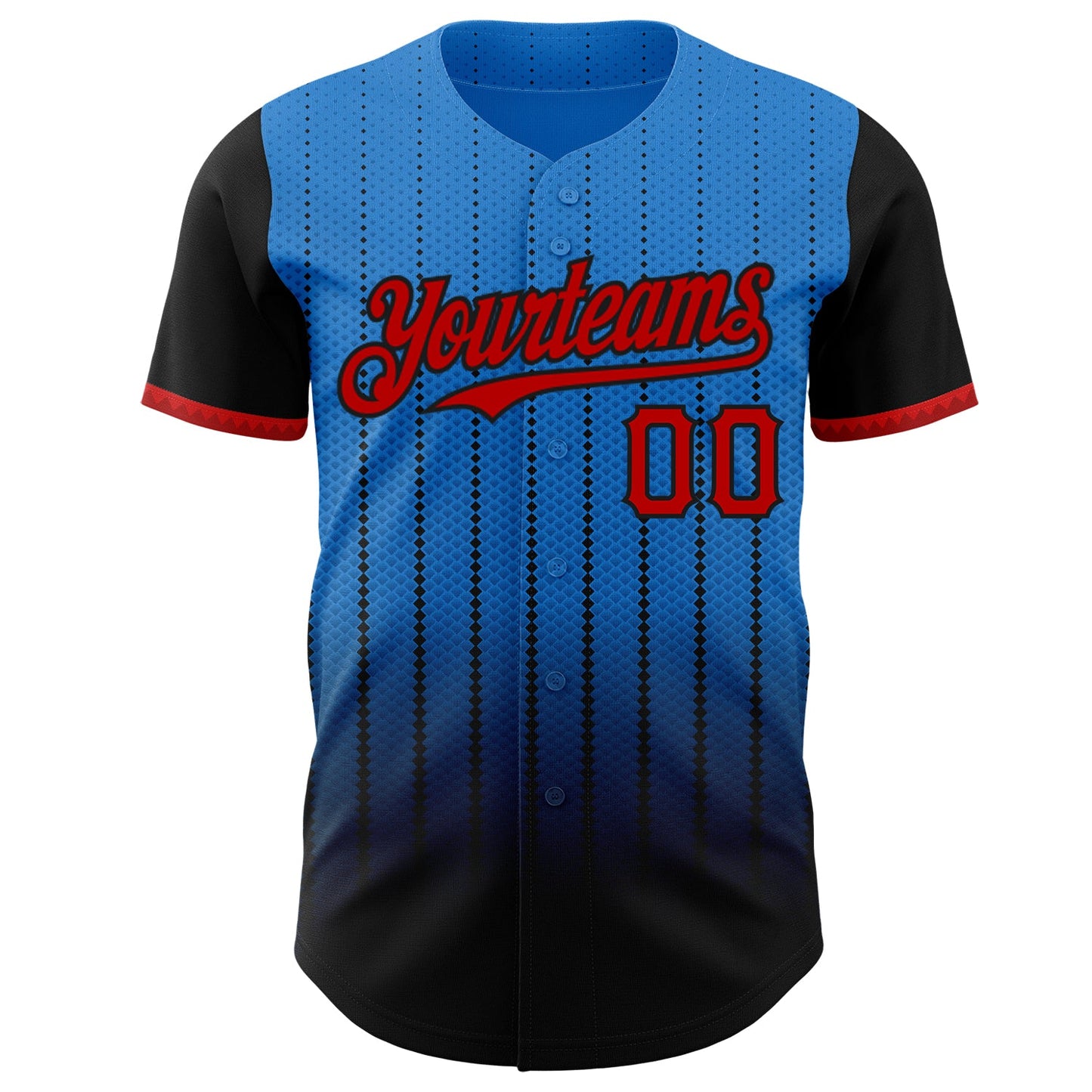 Custom Electric Blue Red-Black 3D Pattern Design Gradient Geometric Shape Authentic Baseball Jersey view 2