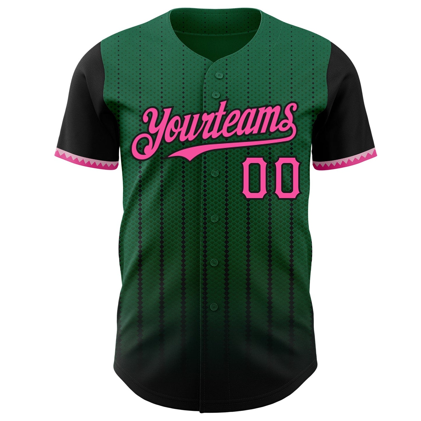 Custom Kelly Green Pink-Black 3D Pattern Design Gradient Geometric Shape Authentic Baseball Jersey view 2