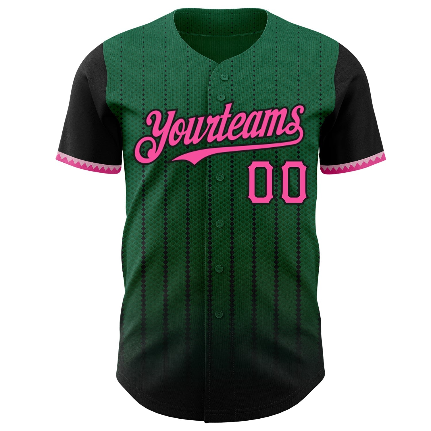 Custom Kelly Green Pink-Black 3D Pattern Design Gradient Geometric Shape Authentic Baseball Jersey view 2