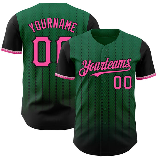 Custom Kelly Green Pink-Black 3D Pattern Design Gradient Geometric Shape Authentic Baseball Jersey - Main View