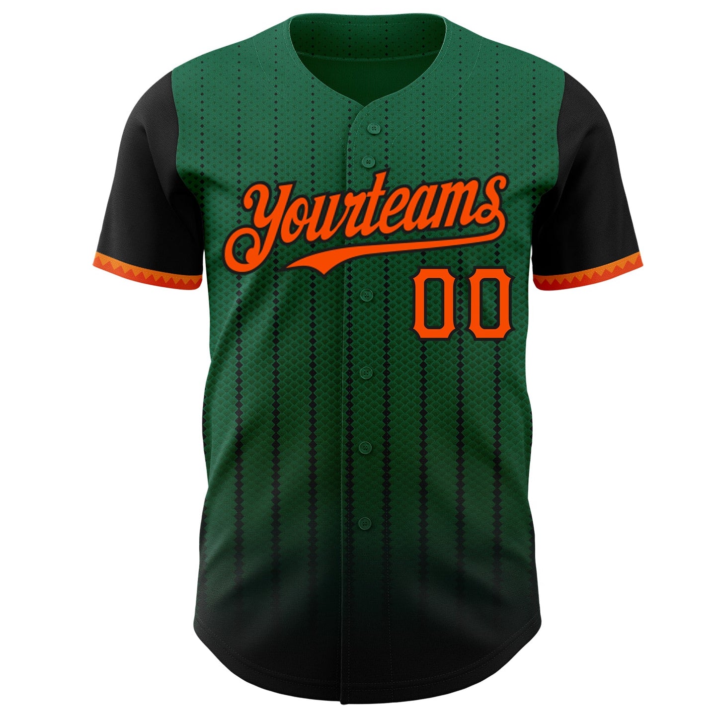 Custom Kelly Green Orange-Black 3D Pattern Design Gradient Geometric Shape Authentic Baseball Jersey view 2