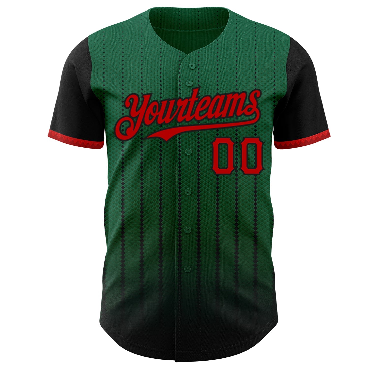 Custom Kelly Green Red-Black 3D Pattern Design Gradient Geometric Shape Authentic Baseball Jersey view 2