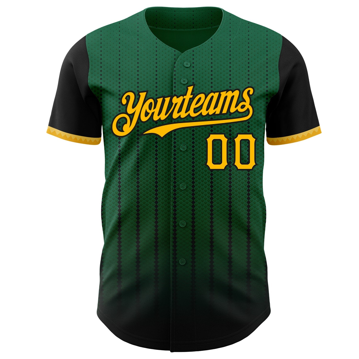 Custom Kelly Green Gold-Black 3D Pattern Design Gradient Geometric Shape Authentic Baseball Jersey view 2