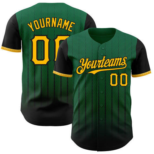 Custom Kelly Green Gold-Black 3D Pattern Design Gradient Geometric Shape Authentic Baseball Jersey - Main View