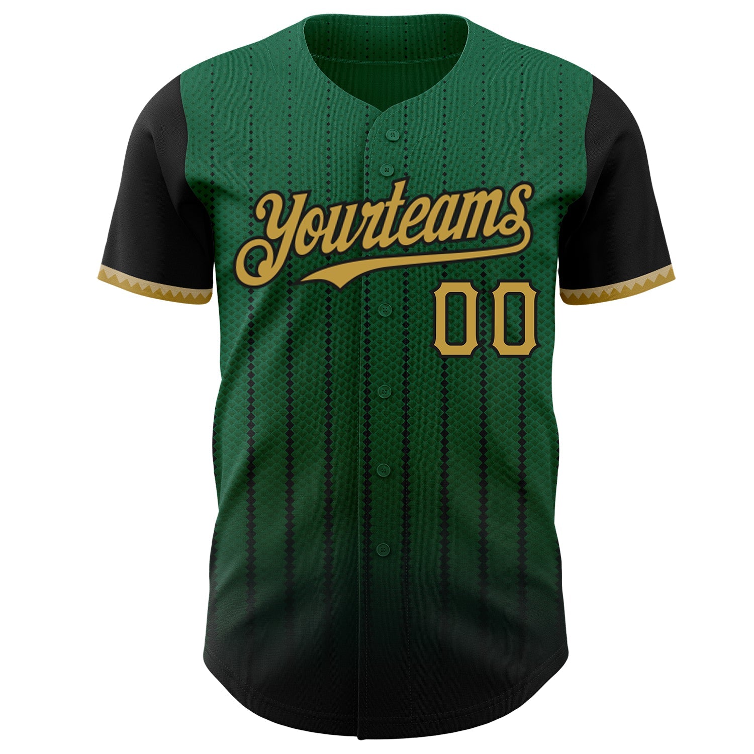Custom Kelly Green Old Gold-Black 3D Pattern Design Gradient Geometric Shape Authentic Baseball Jersey view 2