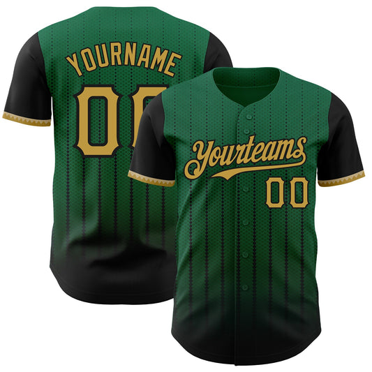 Custom Kelly Green Old Gold-Black 3D Pattern Design Gradient Geometric Shape Authentic Baseball Jersey - Main View