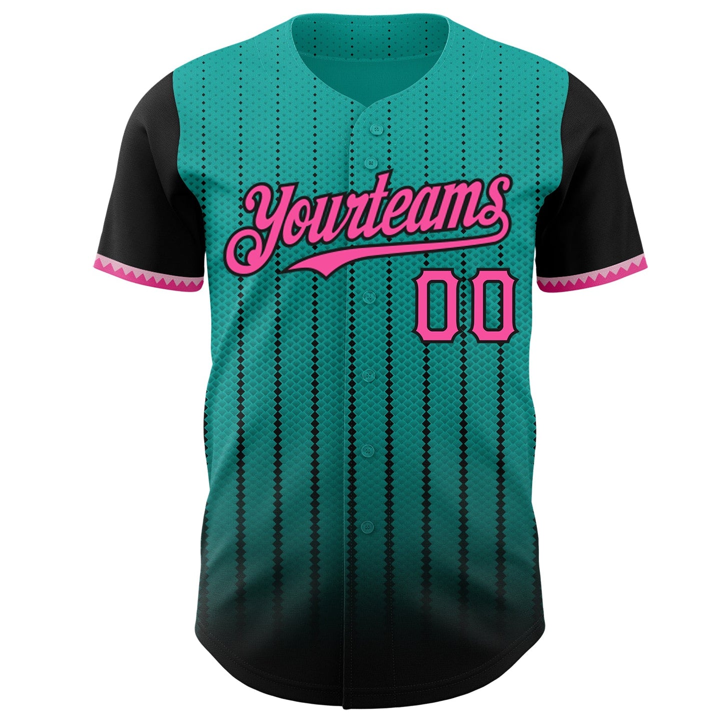 Custom Aqua Pink-Black 3D Pattern Design Gradient Geometric Shape Authentic Baseball Jersey view 2