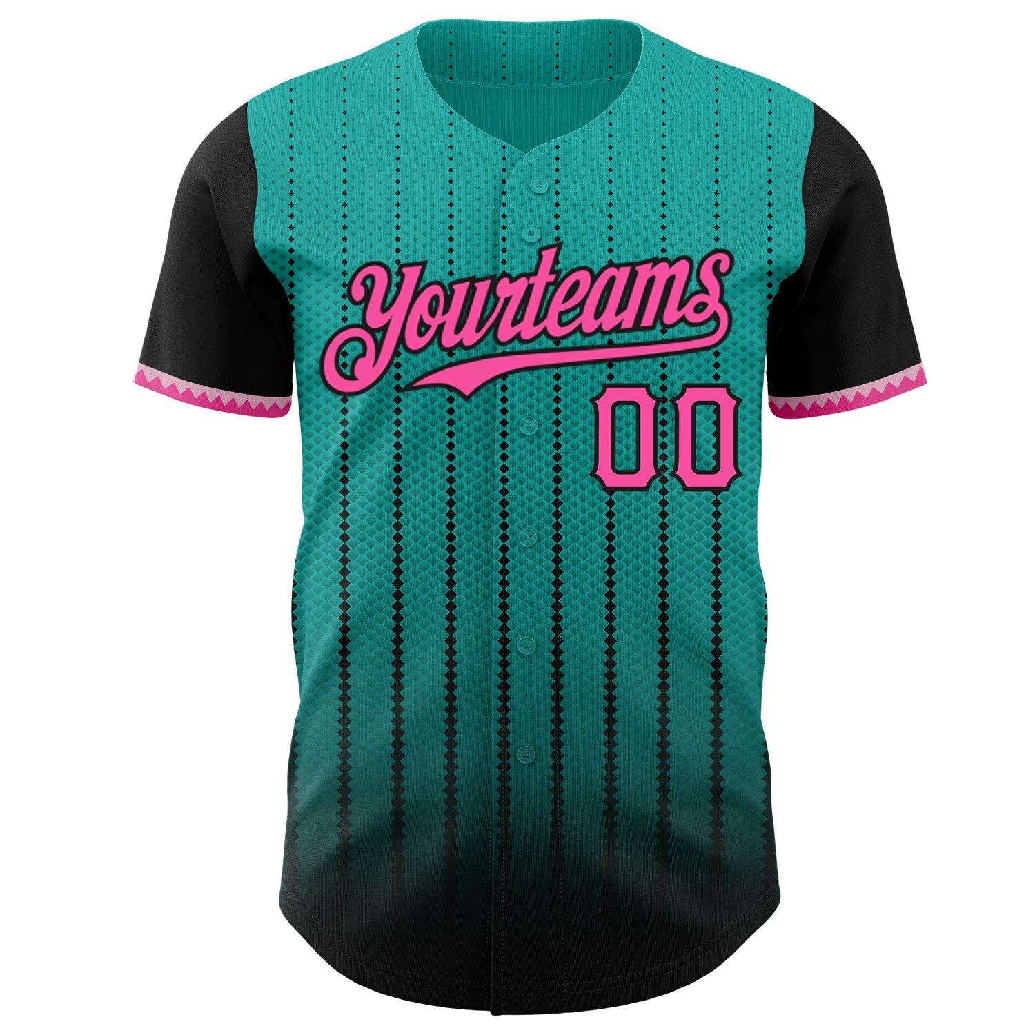 Custom Aqua Pink-Black 3D Pattern Design Gradient Geometric Shape Authentic Baseball Jersey view 2