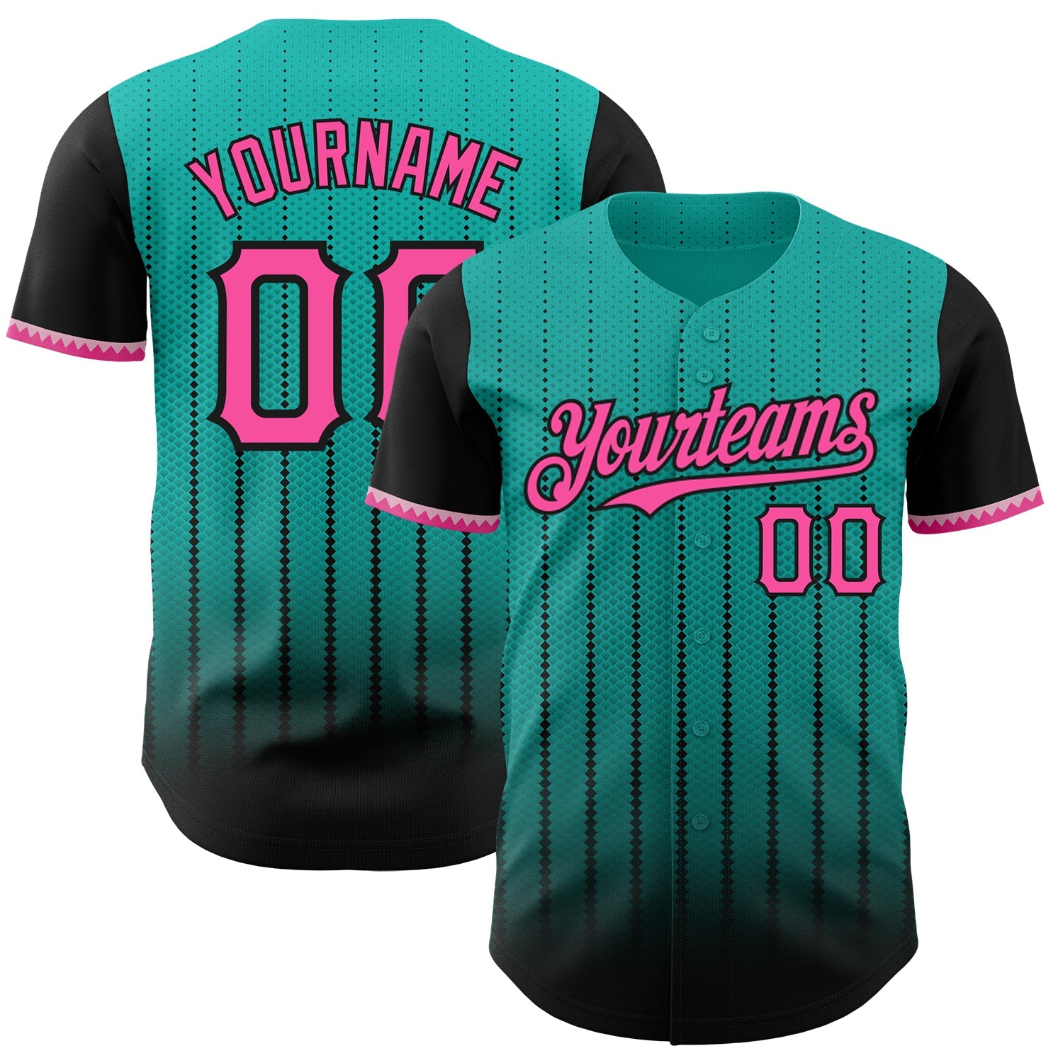 Custom Aqua Pink-Black 3D Pattern Design Gradient Geometric Shape Authentic Baseball Jersey - Main View