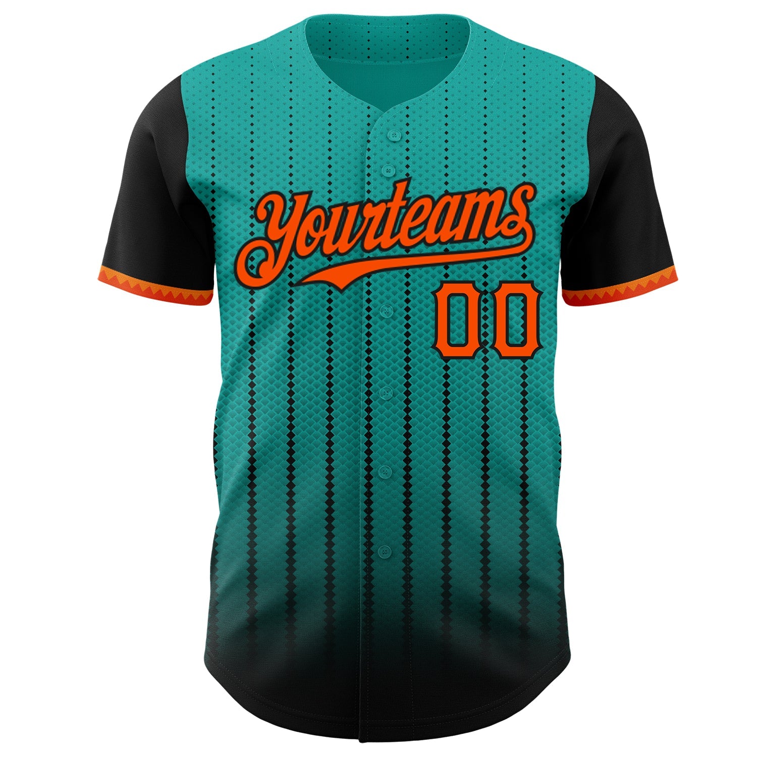 Custom Aqua Orange-Black 3D Pattern Design Gradient Geometric Shape Authentic Baseball Jersey view 2