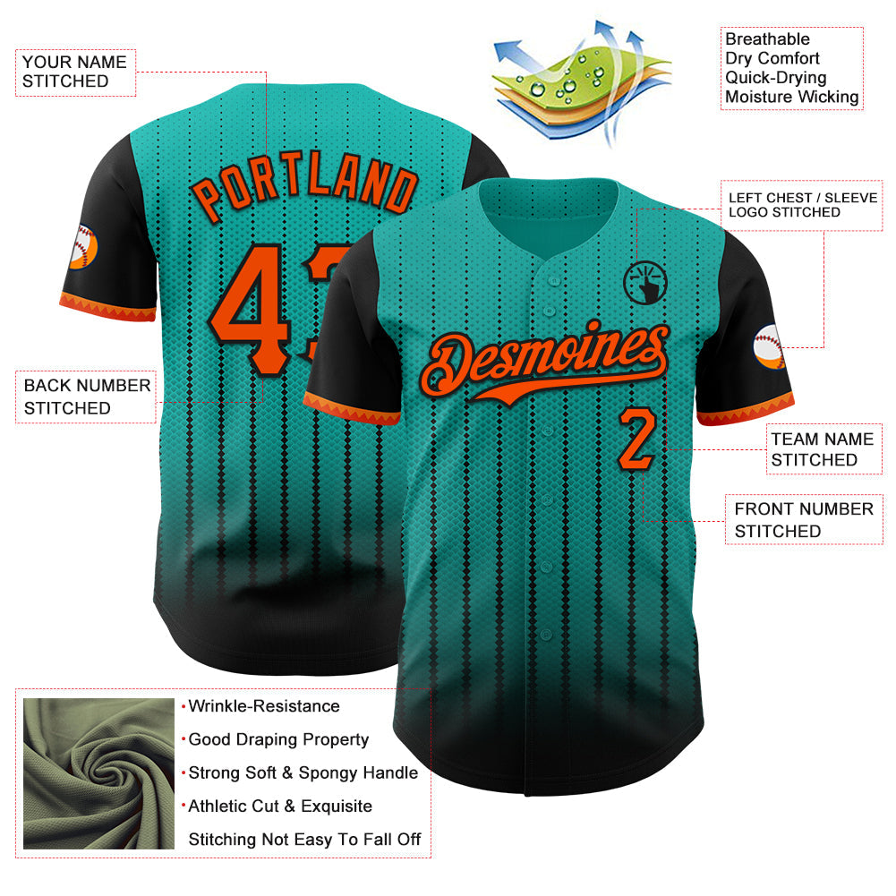 Custom Aqua Orange-Black 3D Pattern Design Gradient Geometric Shape Authentic Baseball Jersey view 3