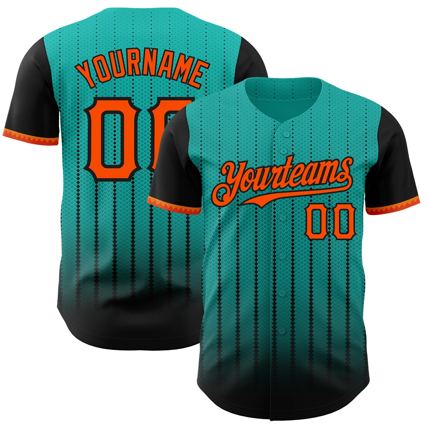 Custom Aqua Orange-Black 3D Pattern Design Gradient Geometric Shape Authentic Baseball Jersey - Main View