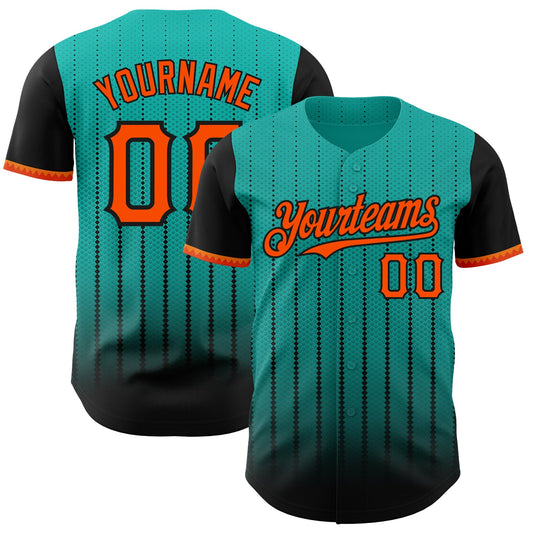 Custom Aqua Orange-Black 3D Pattern Design Gradient Geometric Shape Authentic Baseball Jersey - Main View