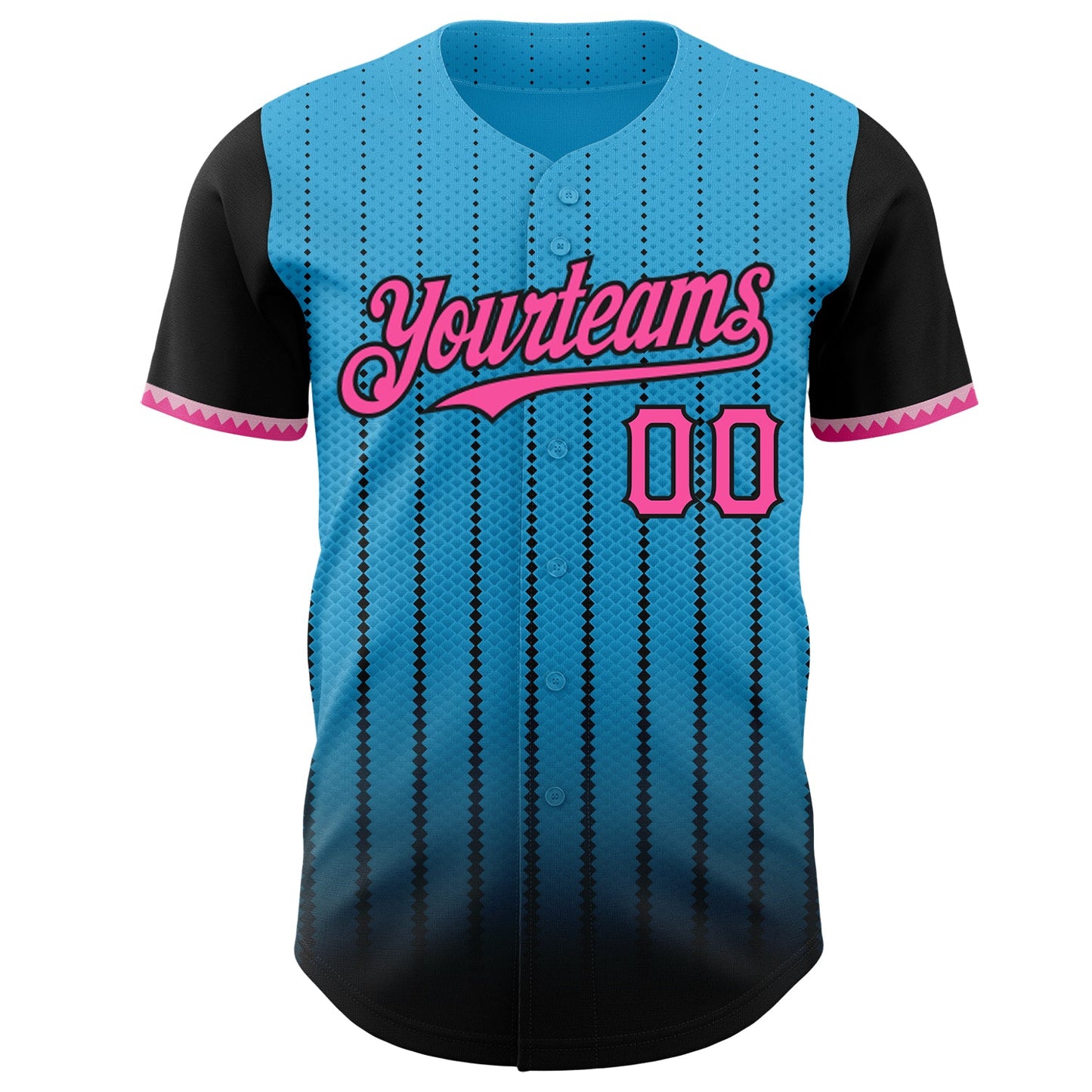 Custom Sky Blue Pink-Black 3D Pattern Design Gradient Geometric Shape Authentic Baseball Jersey view 2