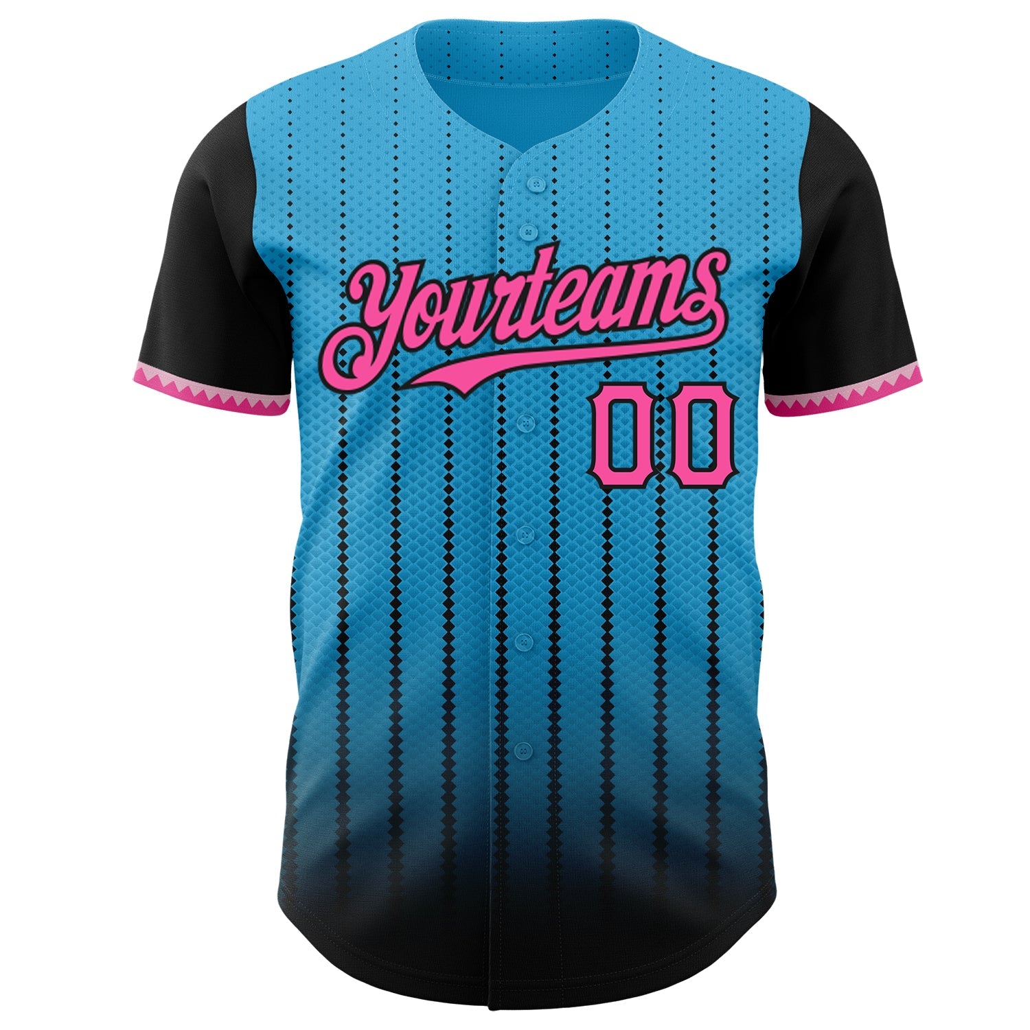 Custom Sky Blue Pink-Black 3D Pattern Design Gradient Geometric Shape Authentic Baseball Jersey view 2