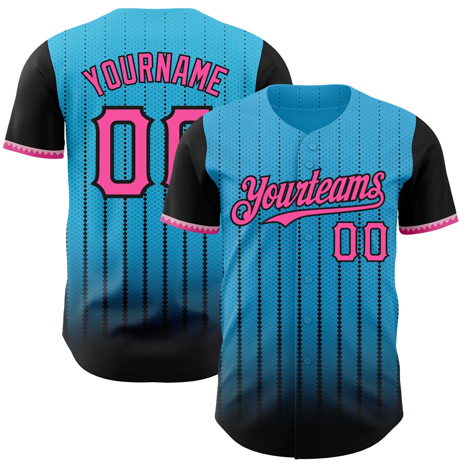 Custom Sky Blue Pink-Black 3D Pattern Design Gradient Geometric Shape Authentic Baseball Jersey - Main View
