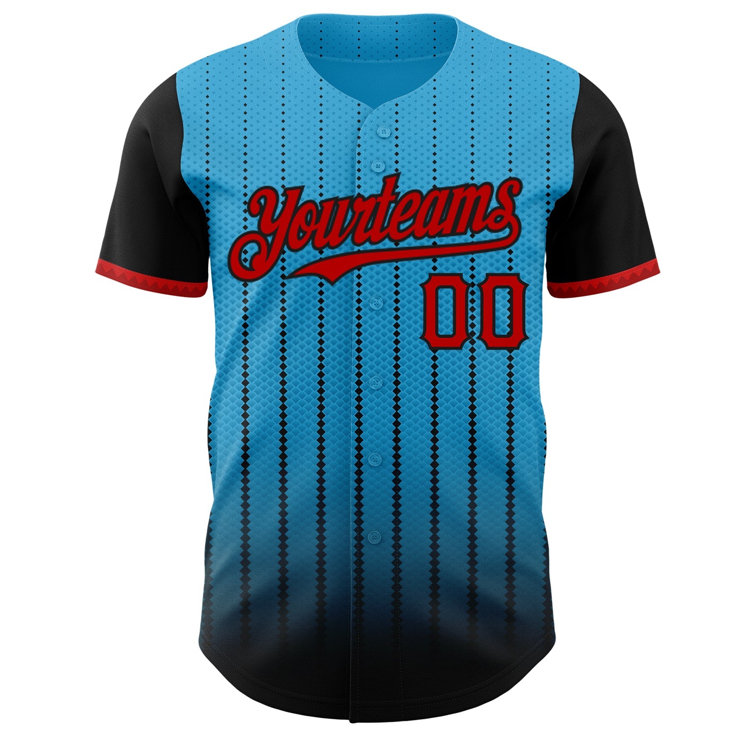 Custom Sky Blue Red-Black 3D Pattern Design Gradient Geometric Shape Authentic Baseball Jersey view 2