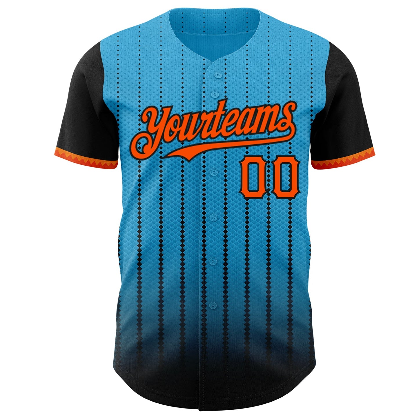 Custom Sky Blue Orange-Black 3D Pattern Design Gradient Geometric Shape Authentic Baseball Jersey view 2