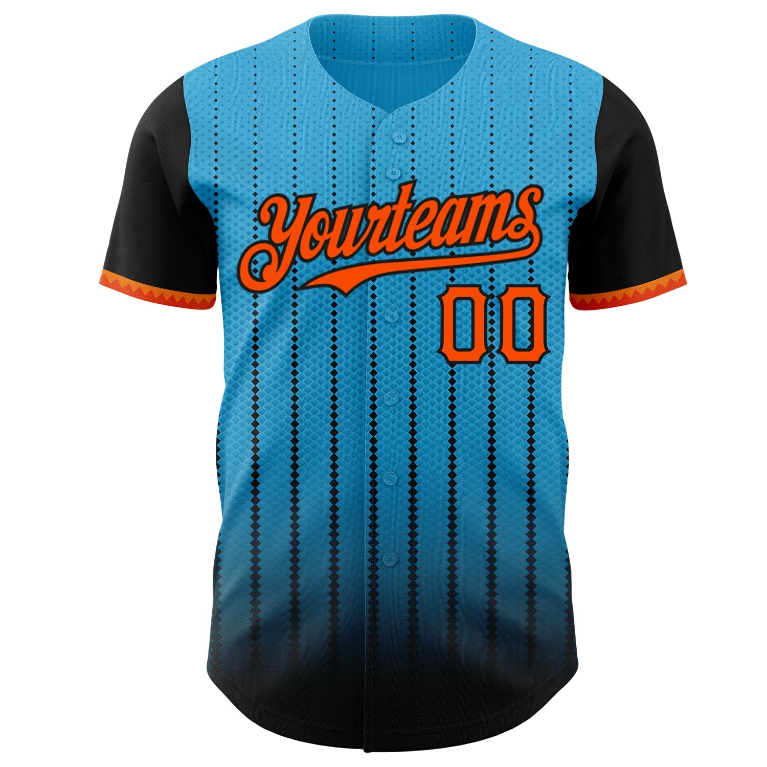 Custom Sky Blue Orange-Black 3D Pattern Design Gradient Geometric Shape Authentic Baseball Jersey view 2