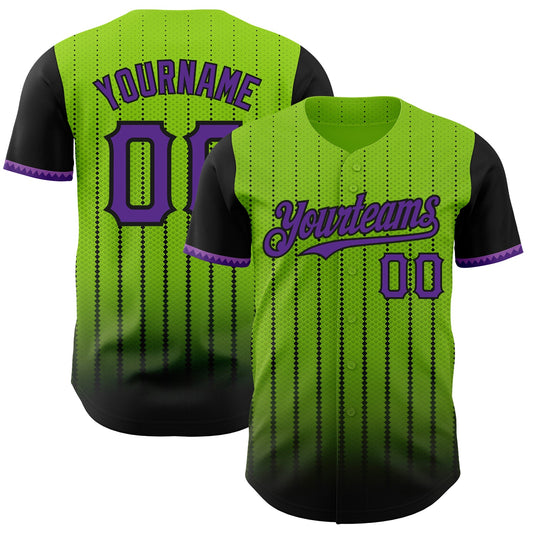 Custom Neon Green Purple-Black 3D Pattern Design Gradient Geometric Shape Authentic Baseball Jersey - Main View