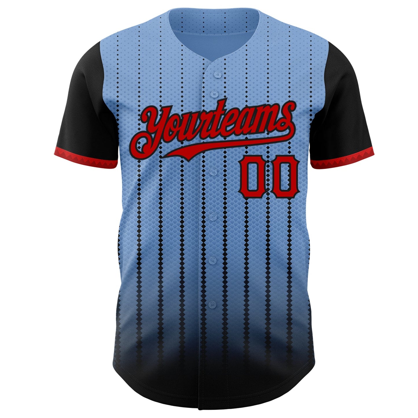Custom Light Blue Red-Black 3D Pattern Design Gradient Geometric Shape Authentic Baseball Jersey view 2