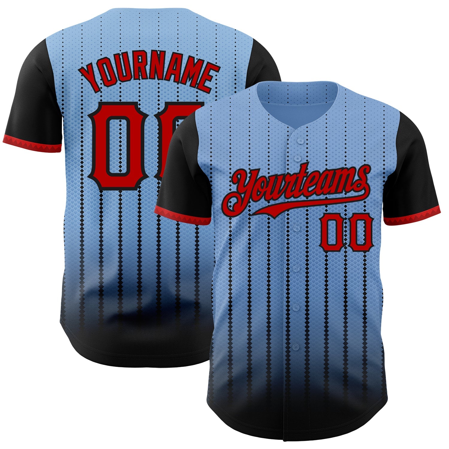 Custom Light Blue Red-Black 3D Pattern Design Gradient Geometric Shape Authentic Baseball Jersey - Main View