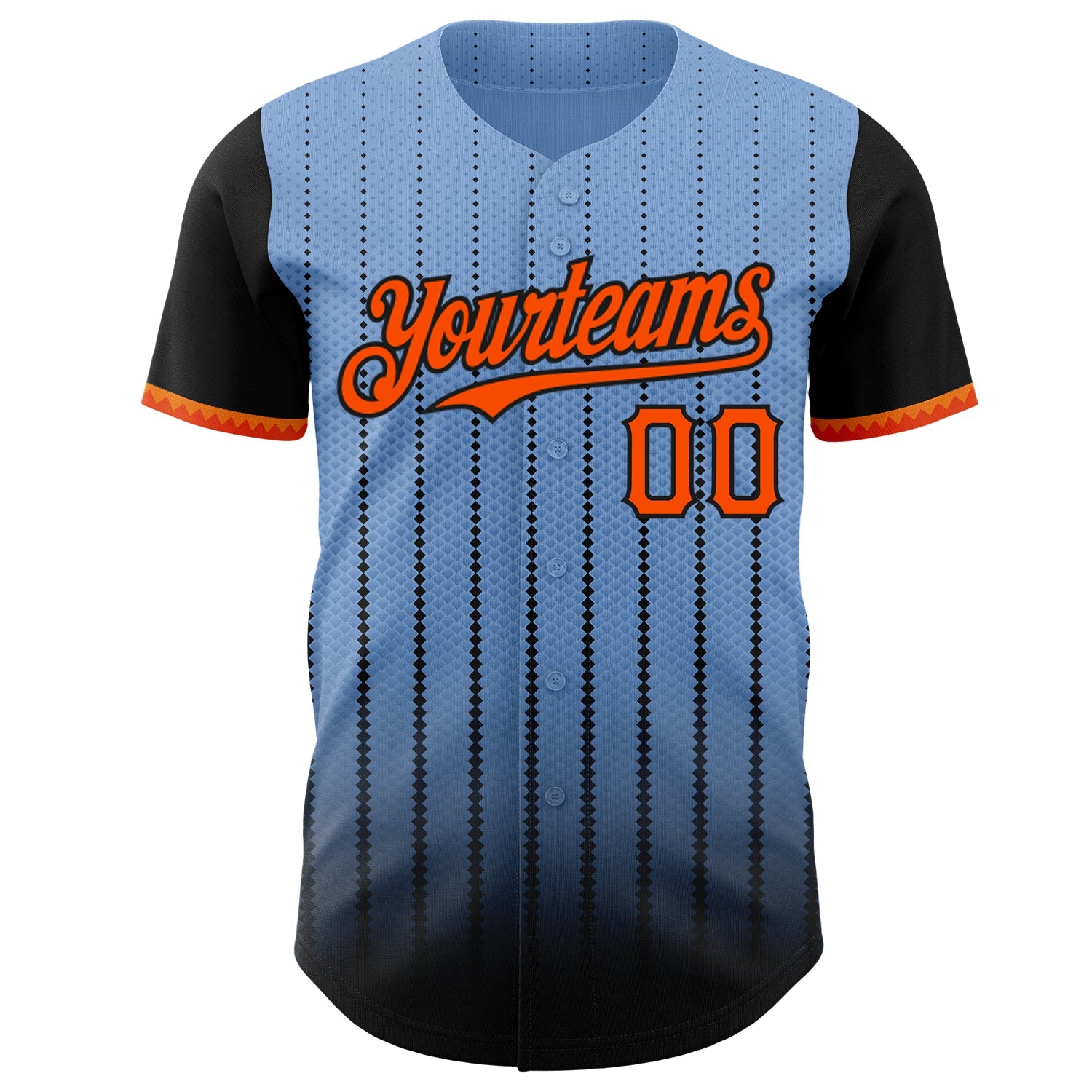 Custom Light Blue Orange-Black 3D Pattern Design Gradient Geometric Shape Authentic Baseball Jersey view 2